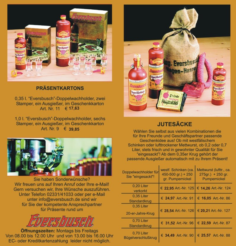 Unsere Präsentpreisliste für Endverbraucher!